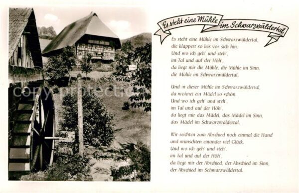 Liederkarte Es steht eine Mühle im Schwarzwäldertal