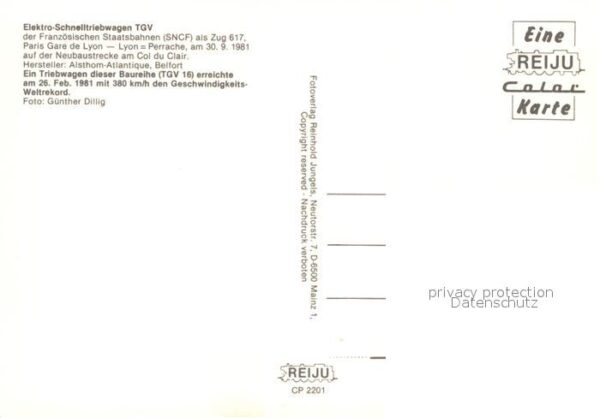 Eisenbahn Elektro-Schnelltriebwagen TGV SNCF Col – Bild 2