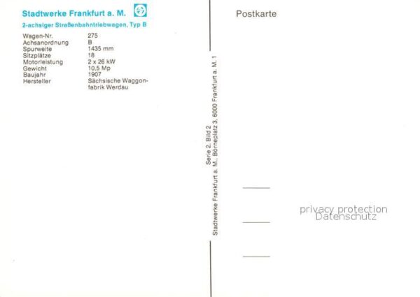 Strassenbahn Triebwagen Typ B Stadtwerke Frankfurt a – Bild 2