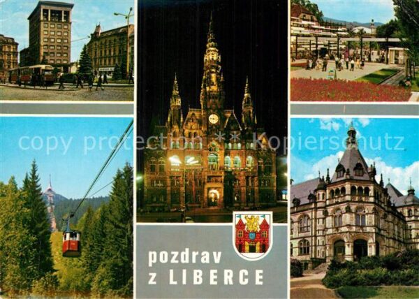Liberec Teilansichten Seilbahn Kirche Schloss
