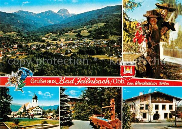 Bad Feilnbach Panorama am Wendelstein Kirche Brunnen