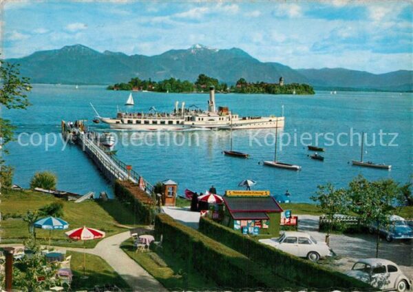Chiemsee Gstaad mit Fraueninsel Hochfelln und Ho