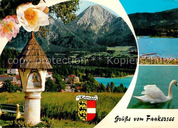 Faakersee mit Mittagskogel Bildstock Schwanenteic