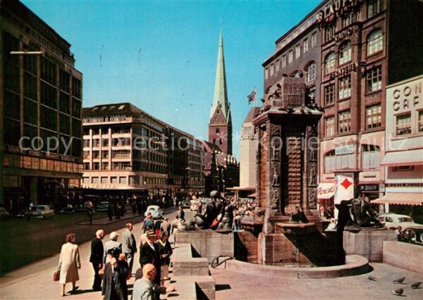 Hamburg Mönckebergstrasse Brunnen Kirchturm