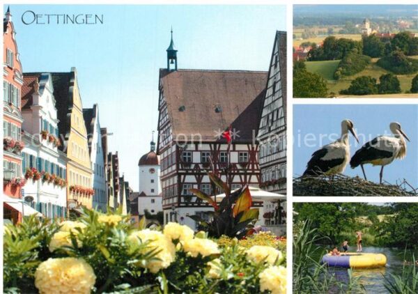 Oettingen Störche Stadtansicht Fachwerkhäuser