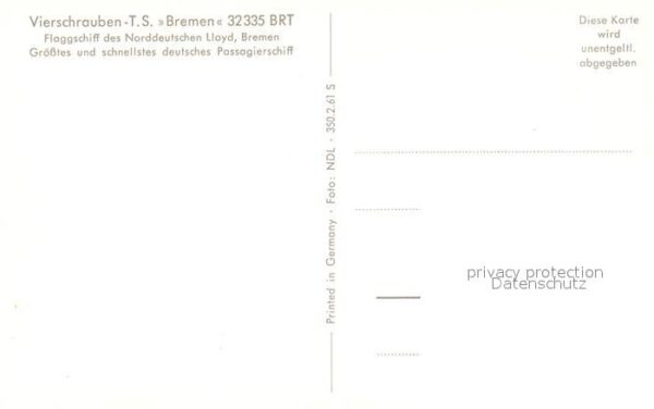 Schiffe Ships Navires Vierschrauben-T.S. Bremen – Bild 2