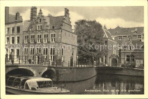 Amsterdam Niederlande Huis op de drie grachten Boot Brücke
