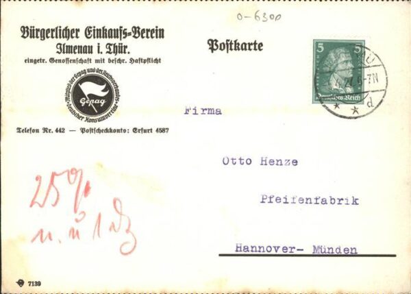 Ilmenau Thueringen Karte des Bürgerlichen Einkaufs Vereins