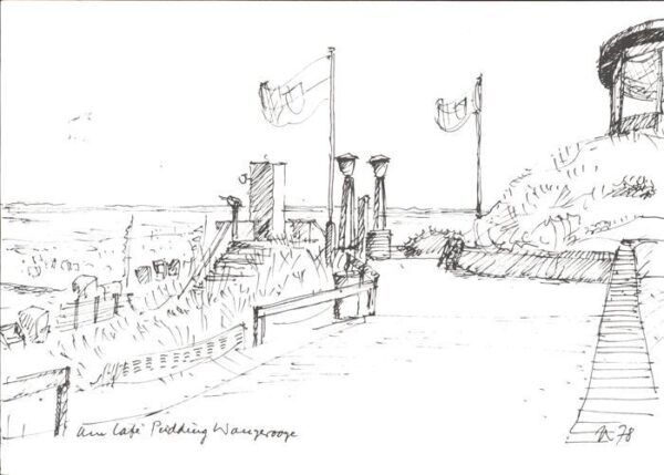 Wangerooge Nordseebad Künstlerkarte H. Huesmann Skizze Am Caf