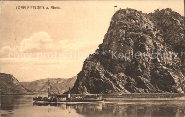 Dampfer Seitenrad Loreleyfelsen am Rhein