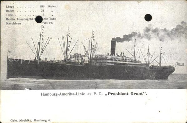 Dampfer Oceanliner P.D. President Grant Hamburg-Amerika-Li