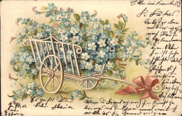 Blumen Vergissmeinnicht Holzwagen Schleife Lit