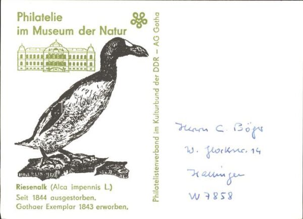Philatelie Museum der Natur Gotha Riesenalk Alca i