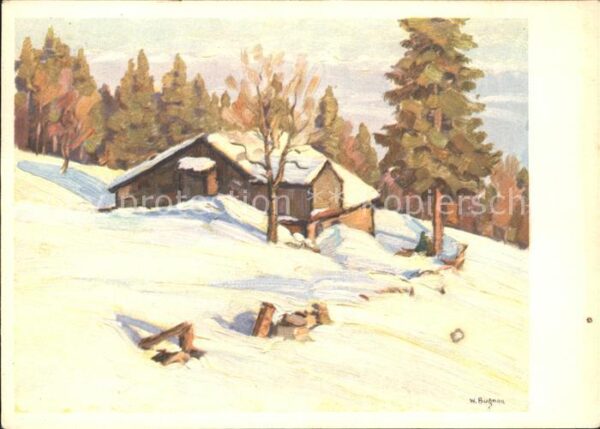 Kuenstlerkarte Walter Bugnon Bauernhaus im Jura Spende