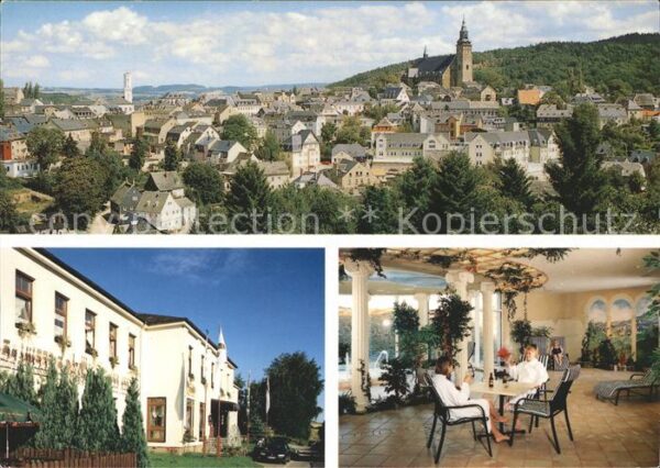 Schneeberg Erzgebirge Ortsansicht mit Kirche Berghotel Steige