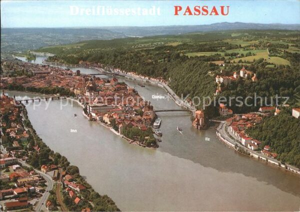 Passau Fliegeraufnahme Dreiflüssestadt Innmünd