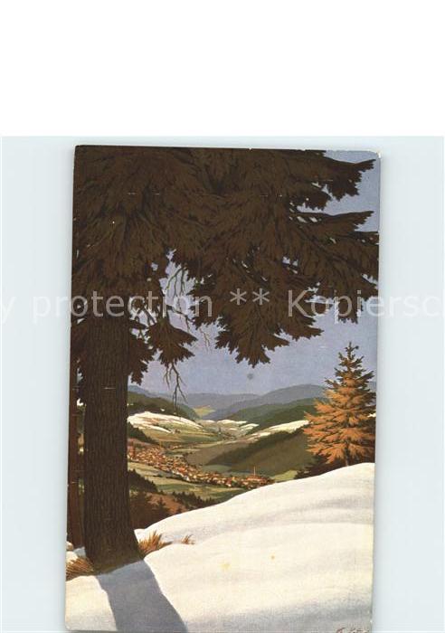Furtwangen Künstlerkarte Wald im Schnee