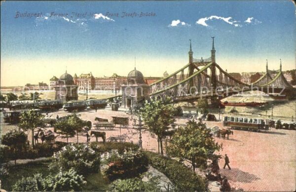 Budapest Franz Josefs Brücke Strassenbahn Pferde