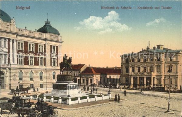 Belgrad Serbien Kreditbank Theater Pferdekutschen Denkm