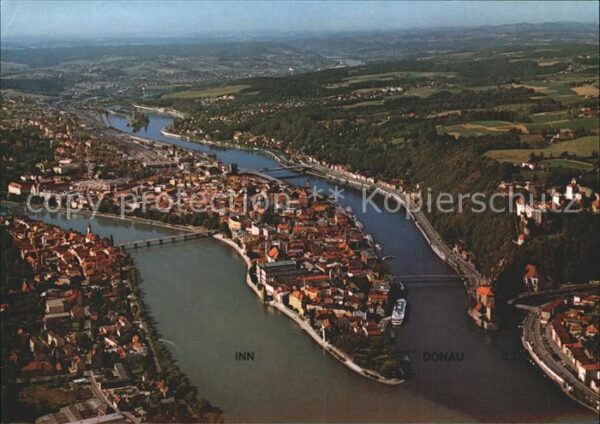 Passau Fliegeraufnahme Dreifüssestadt Inn Dona