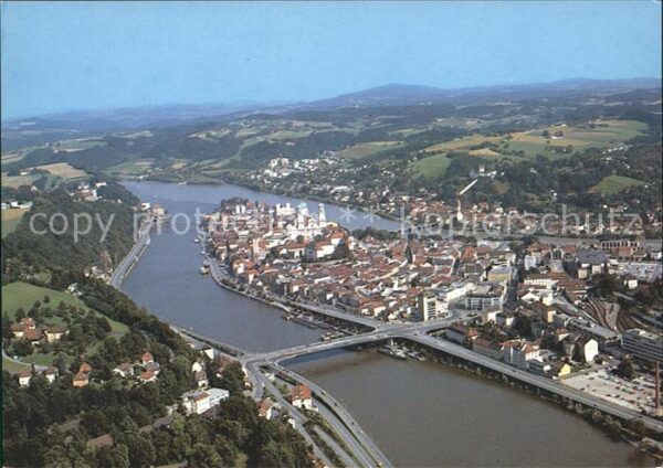 Passau Fliegeraufnahme Drei Flüsse Stadt