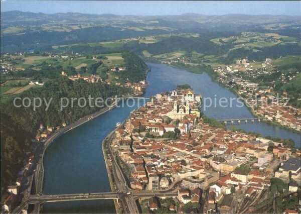 Passau Fliegeraufnahme Dreiflüssestadt Donau I