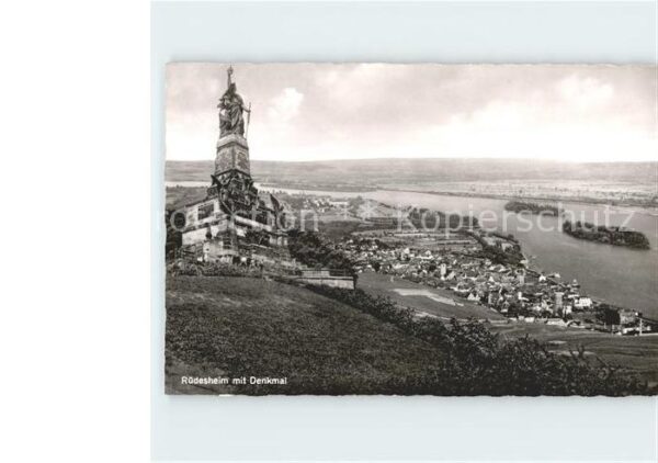 Ruedesheim Rhein mit Denkmal Panorama