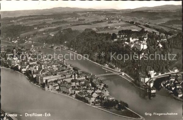 Passau Fliegeraufnahme Dreiflüsseeck