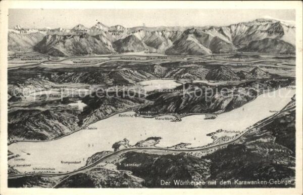 Woerthersee Panoramakarte mit Karawanken Gebirge