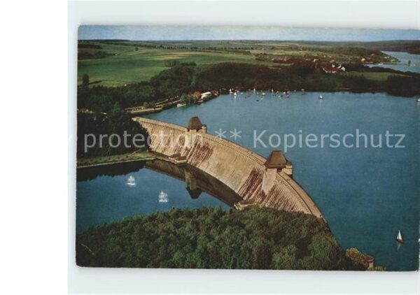 Moehnesee Talsperre Fliegeraufnahme Sperrmauer
