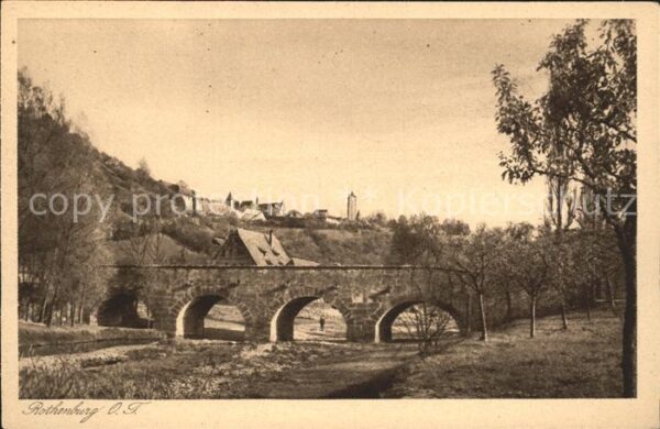 Rothenburg Tauber Partie am Fluss Brücke Kupfertiefdruck
