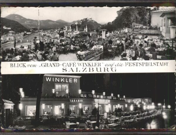 Salzburg Oesterreich Blick vom Grand Cafe Winkler auf Festsp