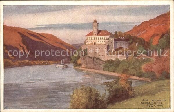 Schoenbuehel-Aggsbach Künstlerkarte Erste Donau Dampfschiffah