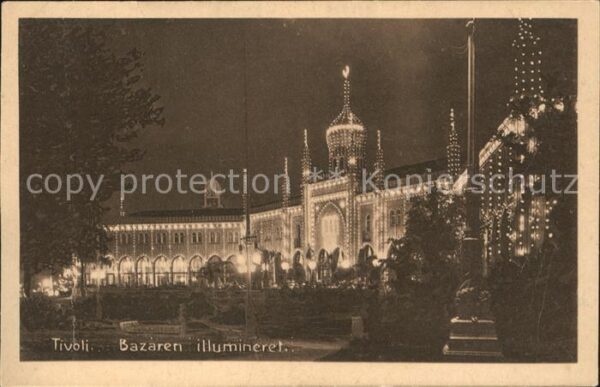 Kobenhavn Tivoli Bazaren illumineret