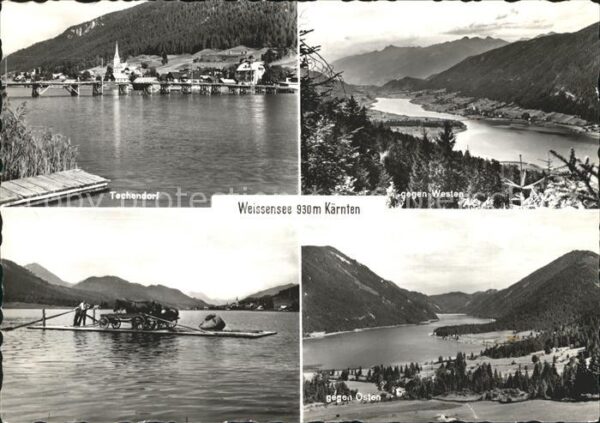 Weissensee Kaernten Techendorf Pferdewagen auf Floss