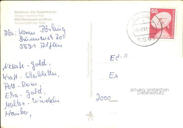 Bacharach Rhein Gasthaus Zur Kupferkanne – Bild 2