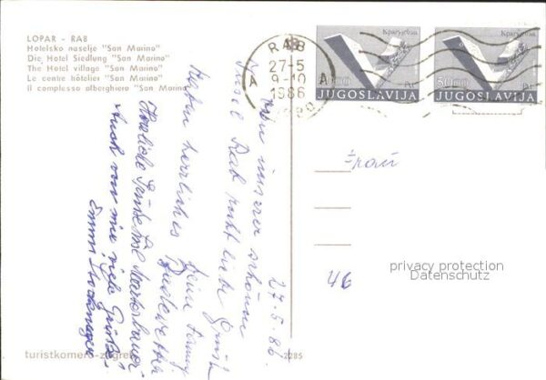 Jugoslawien Yugoslavie Lopar RAB Hotel San Marino – Bild 2