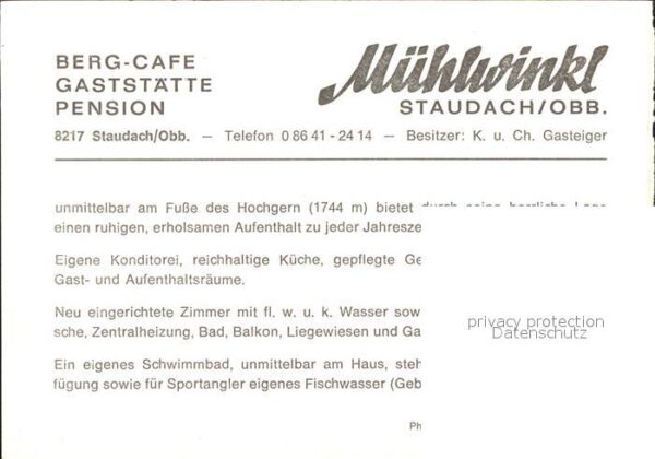 Staudach Oberbayern Berg Cafe Gaststätte Pension Mühlwinkl – Bild 2