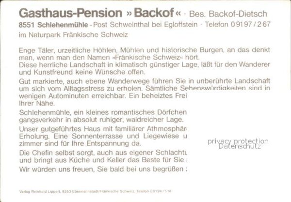 Schweinthal Egloffstein Gasthaus Pension Backof – Bild 2