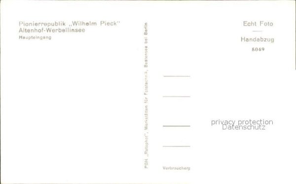 Werbellinsee-Altenhof Pionierrepublik Wilhelm Pieck Haupteing – Bild 2