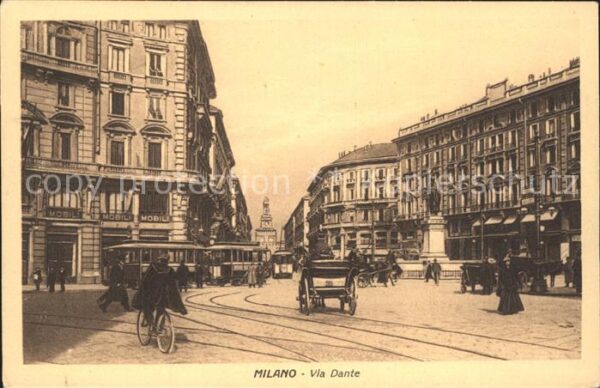 Milano Via Dante Strassenbahn Pferdekutsche