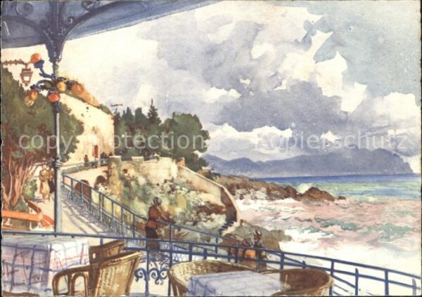 Nervi Künstlerkarte Passegiata a Mare