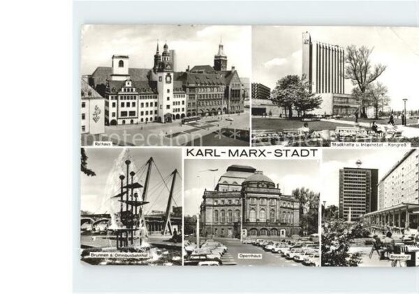 Karl-Marx-Stadt Rathaus Brunnen Omnibusbahnhof Opernhau