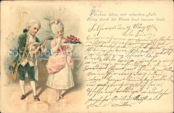 Mandoline Kinder Barock Rosen Litho