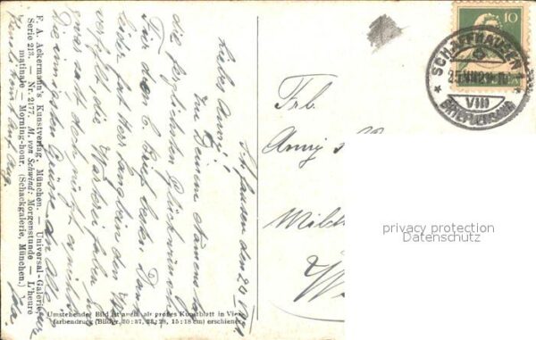 Verlag Ackermann Kuenstlerpostkarte Nr. 2177 M. von Schwind Morgenstunde – Bild 2