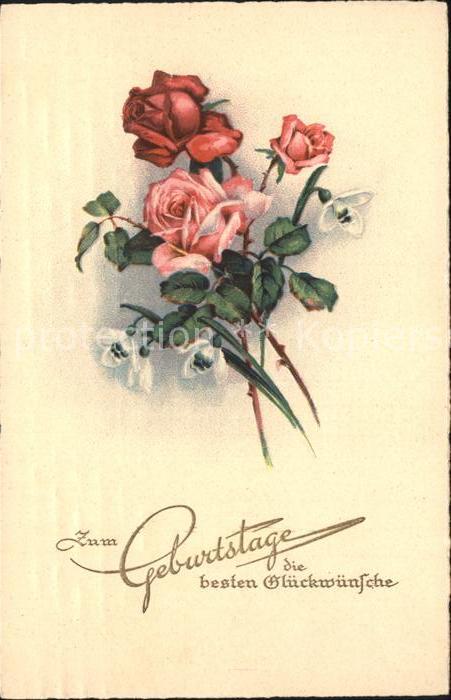 Rosen Schneeglöckchen Geburtstag Litho