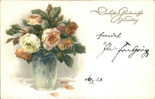 Rosen Vase Geburtstag Litho
