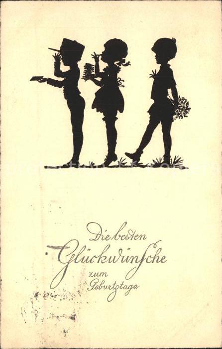 Scherenschnitt Schattenbildkarte Geburtstag Kinder Blumen