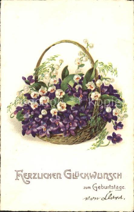 Geburtstag Maiglöckchen Veilchen Litho