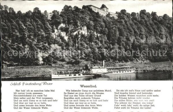 Liederkarte Weserlied Seitenraddampfer Schloss Fürs